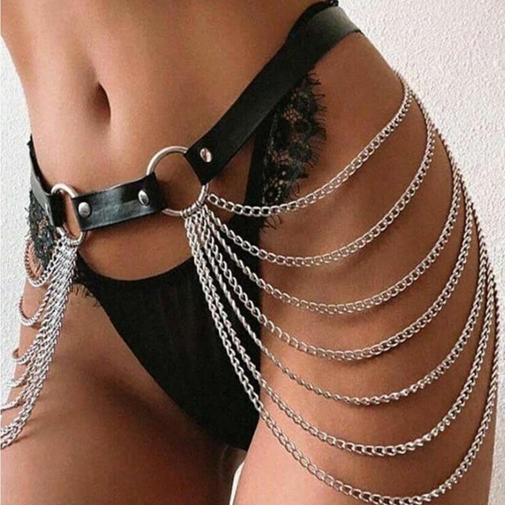 Black and Silver Chain Belt Harness